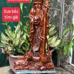 cu-tho-go-G5671-1 Tượng Cụ Thọ Gỗ Sưa Bắc Tím Già Hàng Kỹ Nét Liền Khối G5671