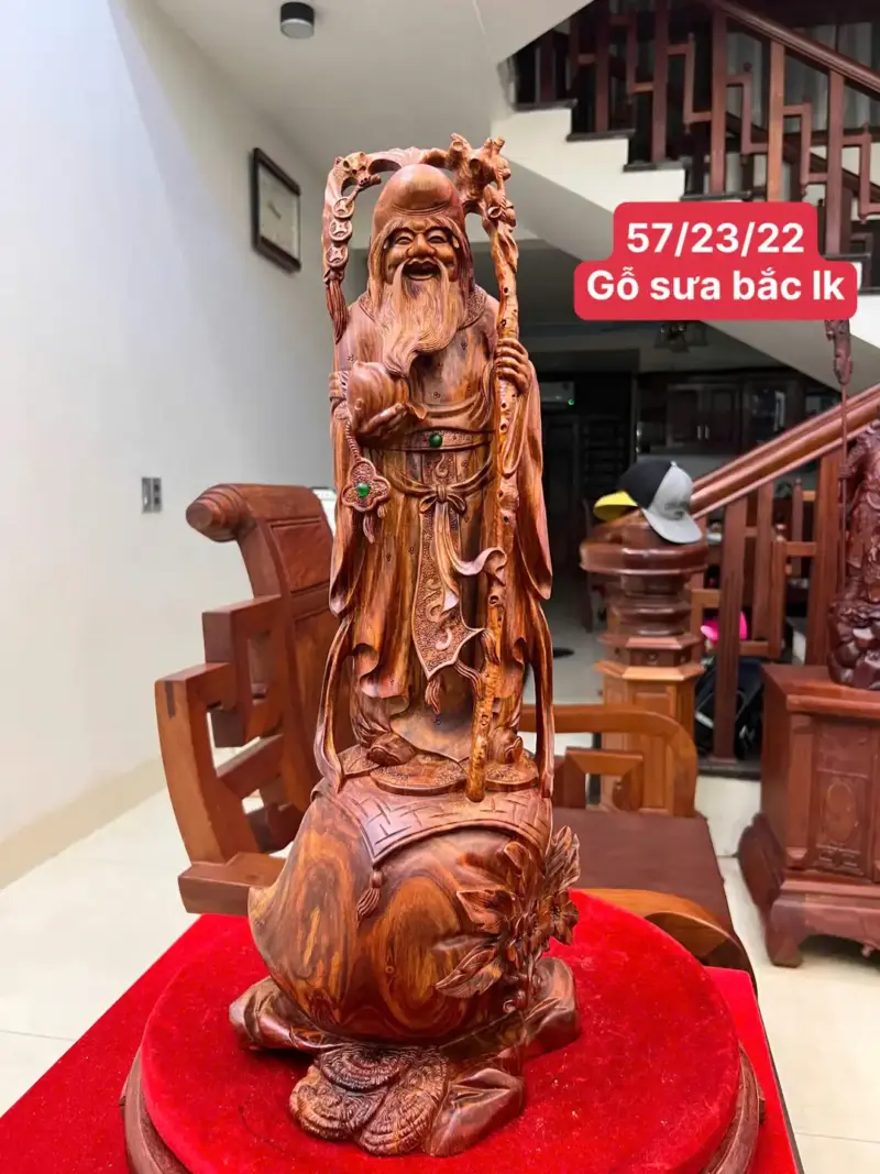 cu-tho-go-G5759-1 Tượng Cụ Thọ Gỗ Sưa Bắc Vân Đẹp Liền G5759