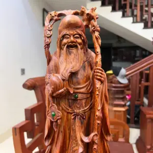 cu-tho-go-G5759-4 Tượng Cụ Thọ Gỗ Sưa Bắc Vân Đẹp Liền G5759