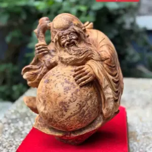 cu-tho-om-ao-tien-go-nu-ngoc-G5760-1 Tượng Cụ Thọ Ôm Đào Tiên Gỗ Nu Ngọc Am Liền Khối Mới Xong Mộc Đẹp G5760