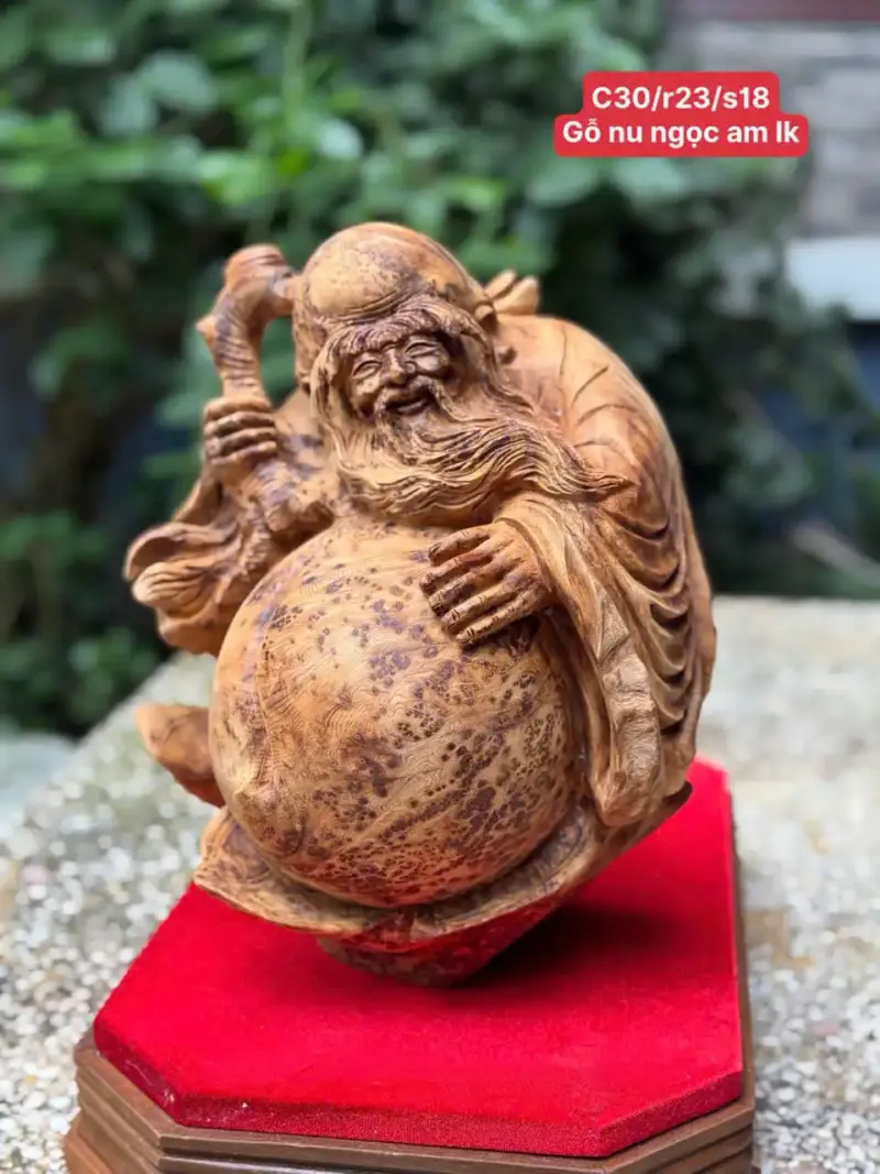 cu-tho-om-ao-tien-go-nu-ngoc-G5760-1 Tượng Cụ Thọ Ôm Đào Tiên Gỗ Nu Ngọc Am Liền Khối Mới Xong Mộc Đẹp G5760