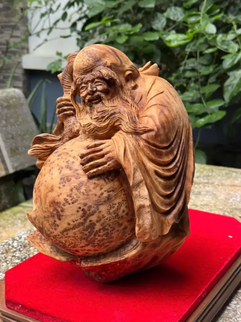cu-tho-om-ao-tien-go-nu-ngoc-G5760-2 Tượng Cụ Thọ Ôm Đào Tiên Gỗ Nu Ngọc Am Liền Khối Mới Xong Mộc Đẹp G5760