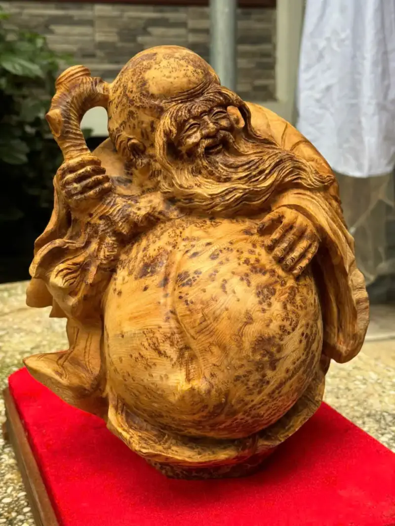cu-tho-om-ao-tien-go-nu-ngoc-G5760-3 Tượng Cụ Thọ Ôm Đào Tiên Gỗ Nu Ngọc Am Liền Khối Mới Xong Mộc Đẹp G5760