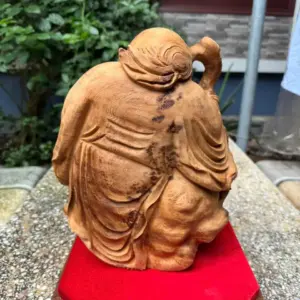 cu-tho-om-ao-tien-go-nu-ngoc-G5760-4 Tượng Cụ Thọ Ôm Đào Tiên Gỗ Nu Ngọc Am Liền Khối Mới Xong Mộc Đẹp G5760