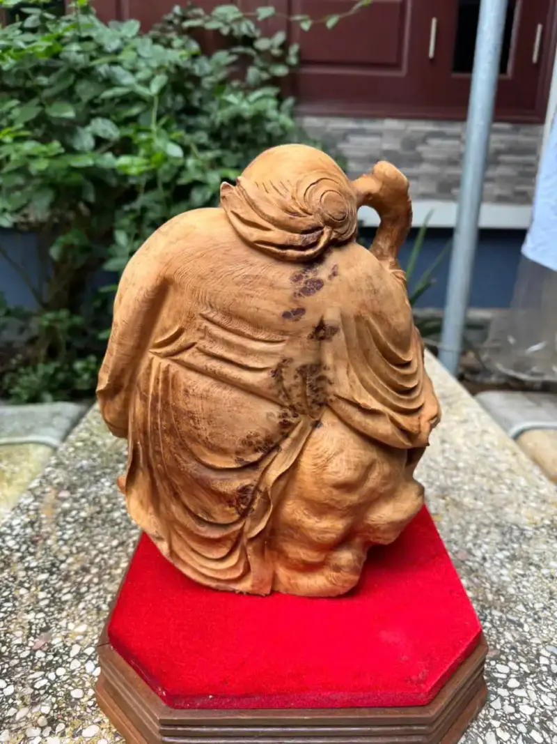 cu-tho-om-ao-tien-go-nu-ngoc-G5760-4 Tượng Cụ Thọ Ôm Đào Tiên Gỗ Nu Ngọc Am Liền Khối Mới Xong Mộc Đẹp G5760