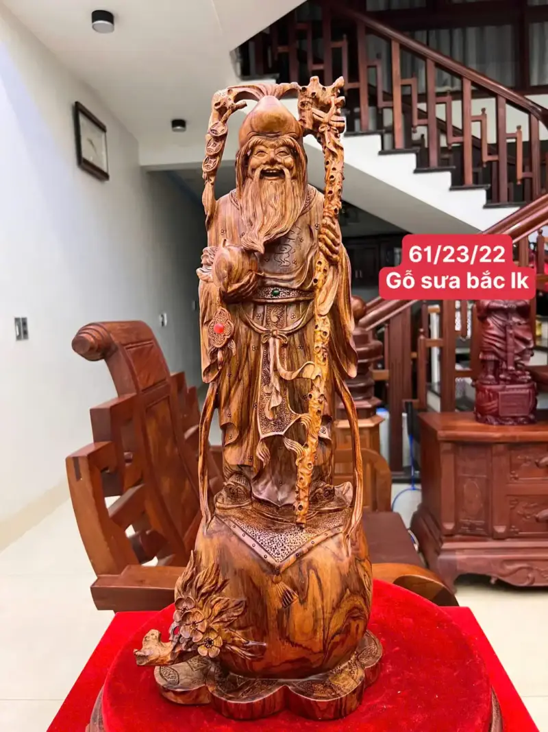 cu-tho-tien-G5460-1 Tượng Cụ Thọ Tiên Gỗ Sưa Đỏ Liền Đẹp G5460