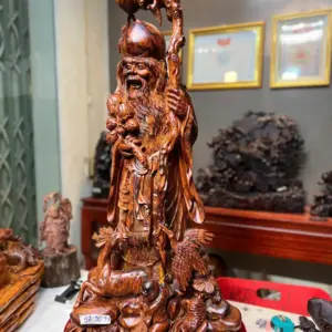 cu-tho-tien-G5719-3 Tượng Cụ Thọ Tiên Gỗ Cẩm Vân Chỉ Đen Phần Trên Liền Khối Có Kê Thêm 1 Chút Đế Cho Cân Dáng G5719