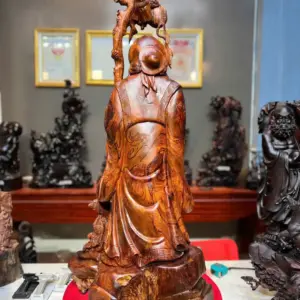 cu-tho-tien-G5719-6 Tượng Cụ Thọ Tiên Gỗ Cẩm Vân Chỉ Đen Phần Trên Liền Khối Có Kê Thêm 1 Chút Đế Cho Cân Dáng G5719