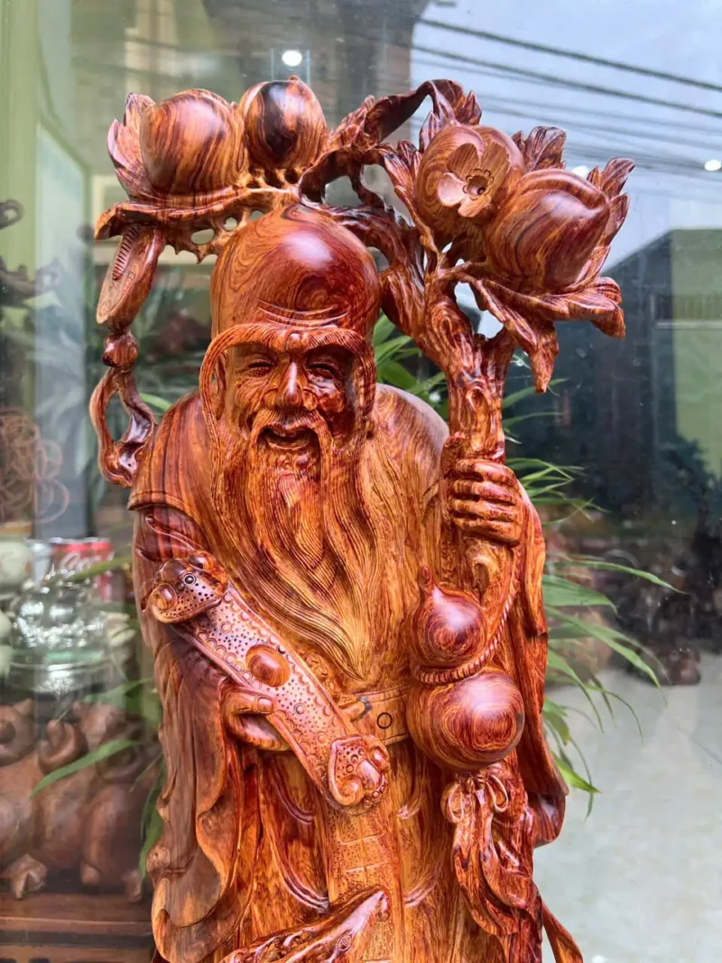 cu-tho-vac-G5850-4 Tượng Cụ Thọ Vác Cành Đào Cẩm Liền Khối Vân Siêu Đẹp G5850