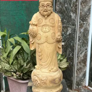 cu-thuong-gia-G5669-1 Tượng Cụ Thương Gia Gỗ Bách Xanh Thơm Mát Hàng Kỹ Nét Liền Khối G5669