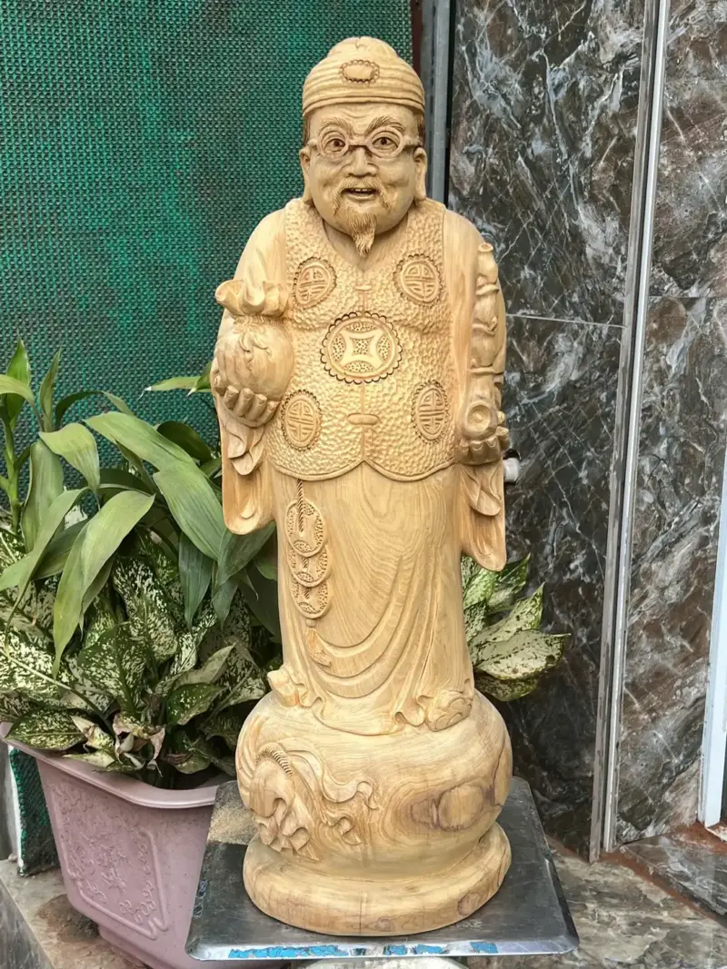 cu-thuong-gia-G5669-2 Tượng Cụ Thương Gia Gỗ Bách Xanh Thơm Mát Hàng Kỹ Nét Liền Khối G5669