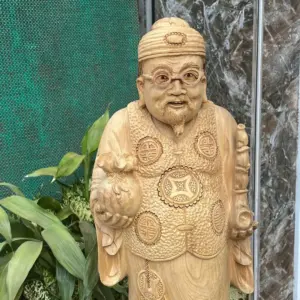 cu-thuong-gia-G5669-3 Tượng Cụ Thương Gia Gỗ Bách Xanh Thơm Mát Hàng Kỹ Nét Liền Khối G5669