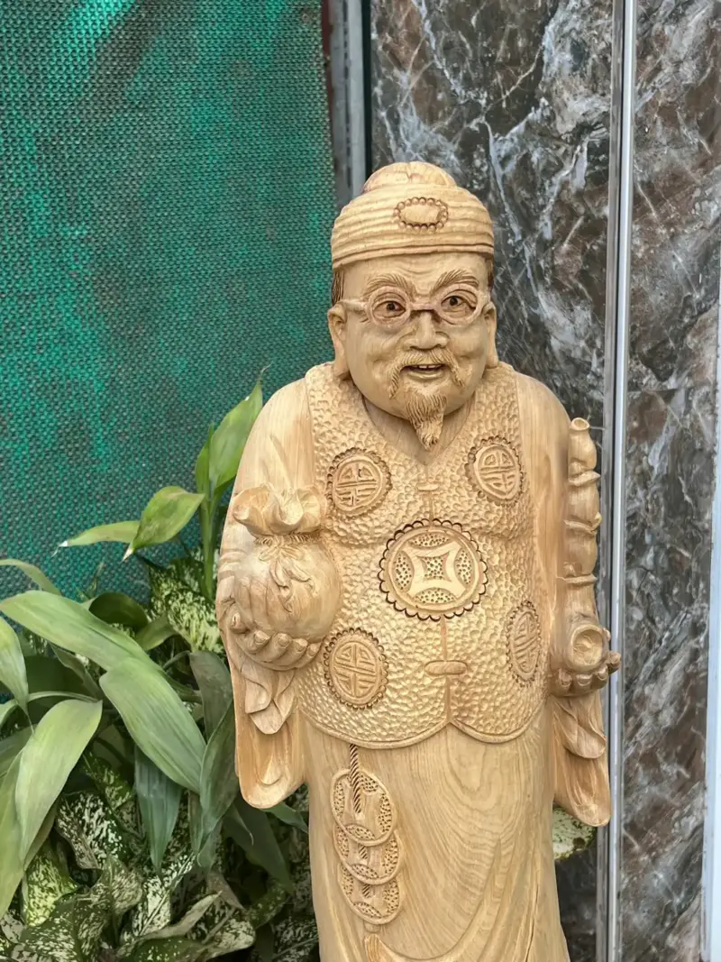 cu-thuong-gia-G5669-3 Tượng Cụ Thương Gia Gỗ Bách Xanh Thơm Mát Hàng Kỹ Nét Liền Khối G5669