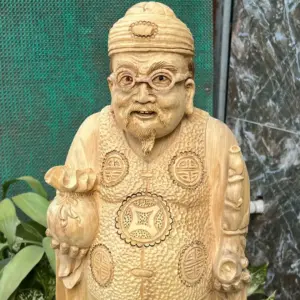 cu-thuong-gia-G5669-4 Tượng Cụ Thương Gia Gỗ Bách Xanh Thơm Mát Hàng Kỹ Nét Liền Khối G5669