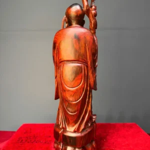 cu-truong-mi-la-han-go-trac-o-G5940-4 Tượng Cụ Trường Mi La Hán Gỗ Trắc Đỏ Đen Liền Khối G5940