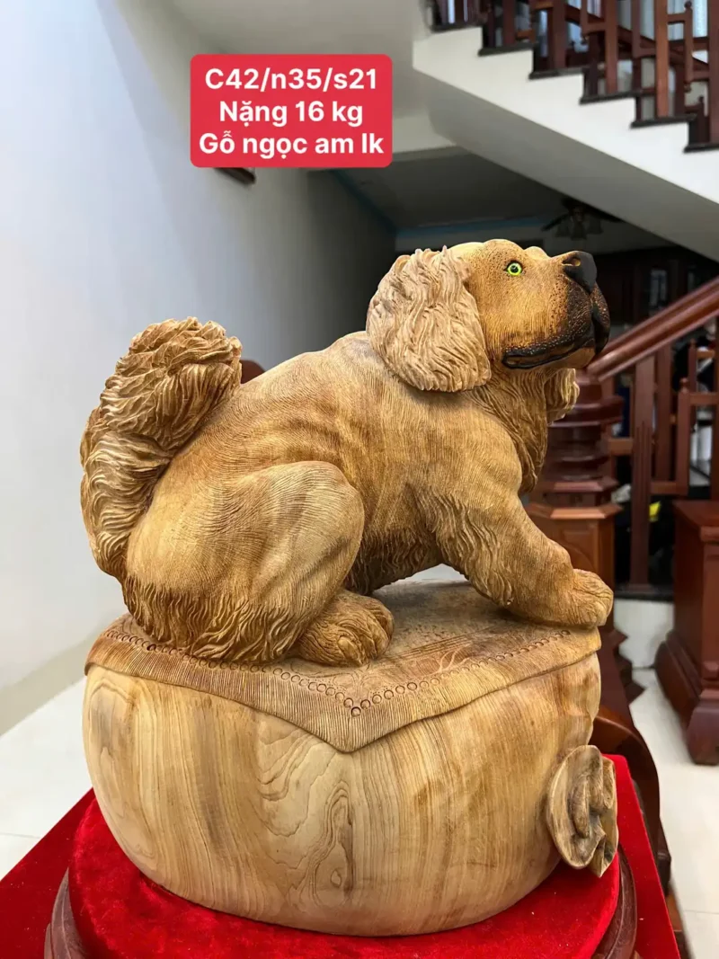 cun-go-ngoc-G6205-1 Tượng Cún Gỗ Ngọc Am Chất Nặng Đẹp Có Sơn G6205