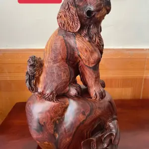 cun-ngoi-bao-G5287-1 Tượng Cún Ngồi Bao Tiền Hàng Kỹ Tỉa Lông Gỗ Cẩm Siêu Vân Liền Khối G5287