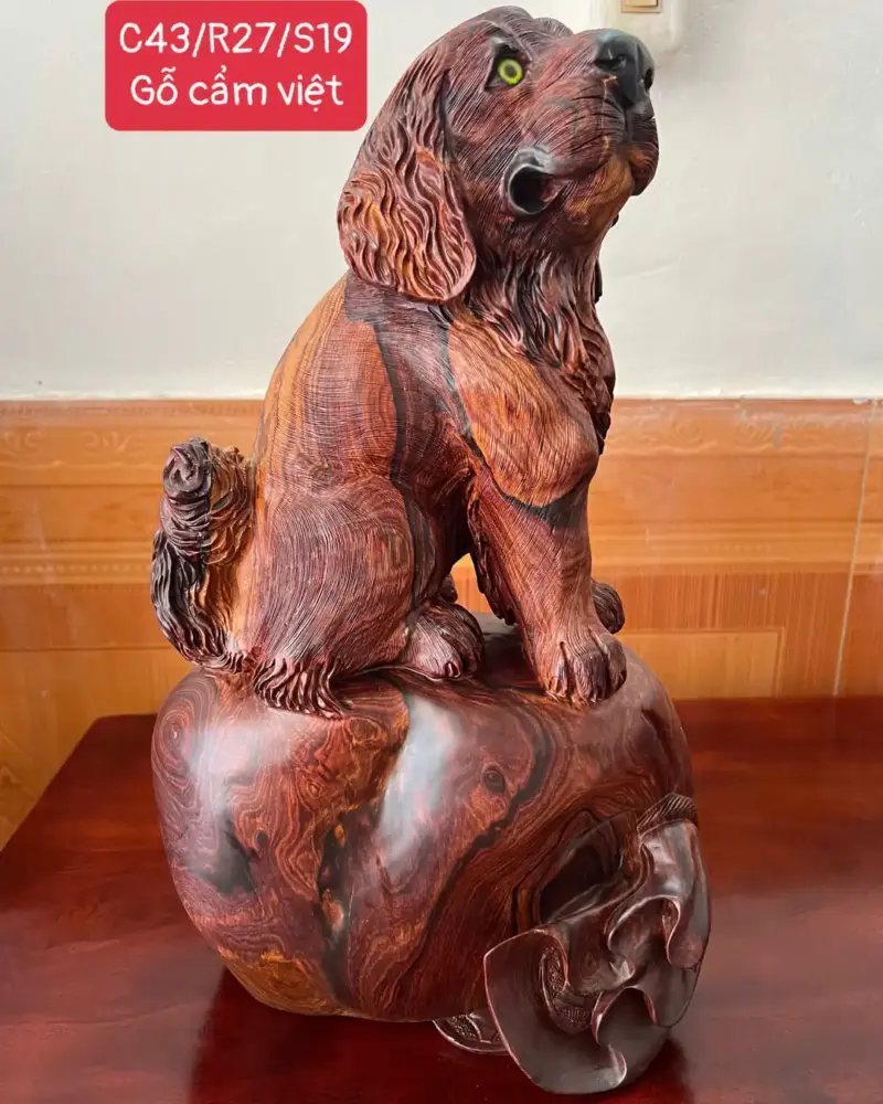 cun-ngoi-bao-G5287-1 Tượng Cún Ngồi Bao Tiền Hàng Kỹ Tỉa Lông Gỗ Cẩm Siêu Vân Liền Khối G5287