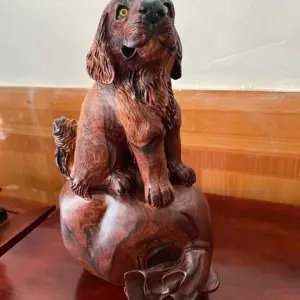 cun-ngoi-bao-G5287-3 Tượng Cún Ngồi Bao Tiền Hàng Kỹ Tỉa Lông Gỗ Cẩm Siêu Vân Liền Khối G5287