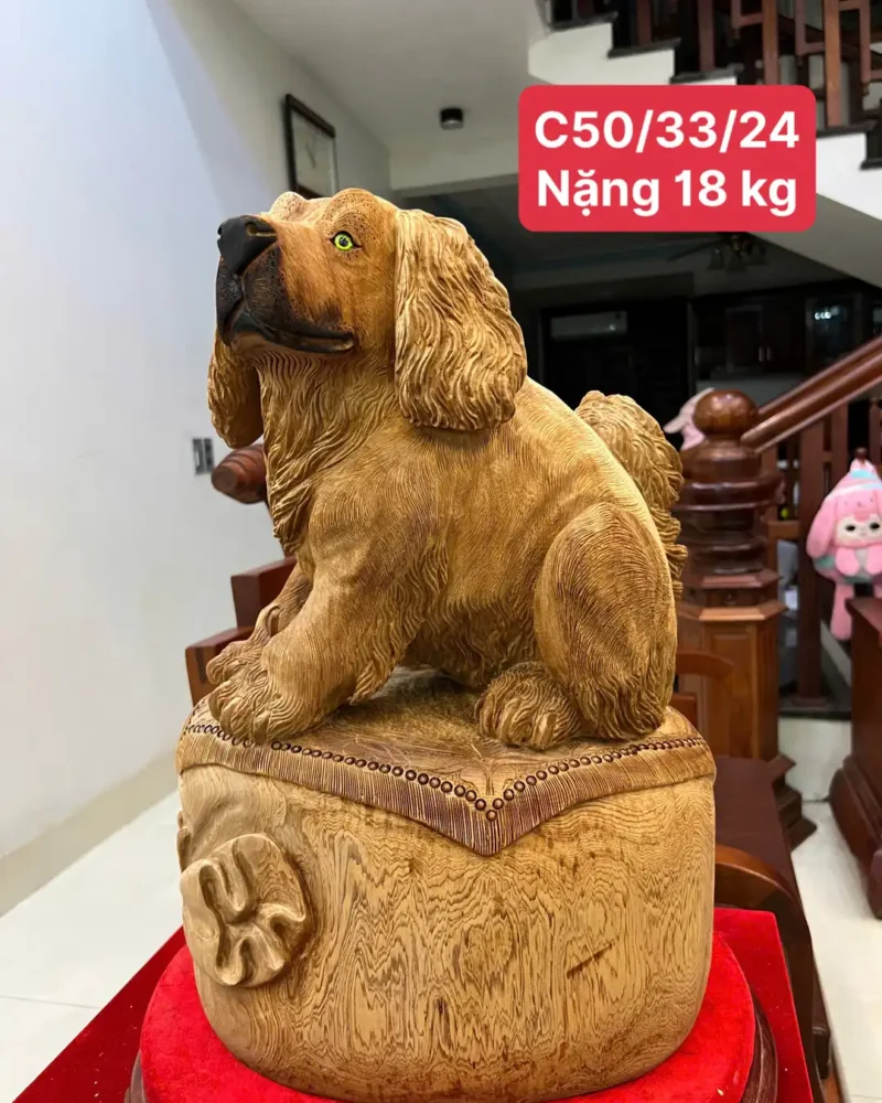 cun-ngoi-bao-G5988-1 Tượng Cún Ngồi Bao Tiền Gỗ Ngọc Am To Nặng Chất Gỗ Già Đanh G5988