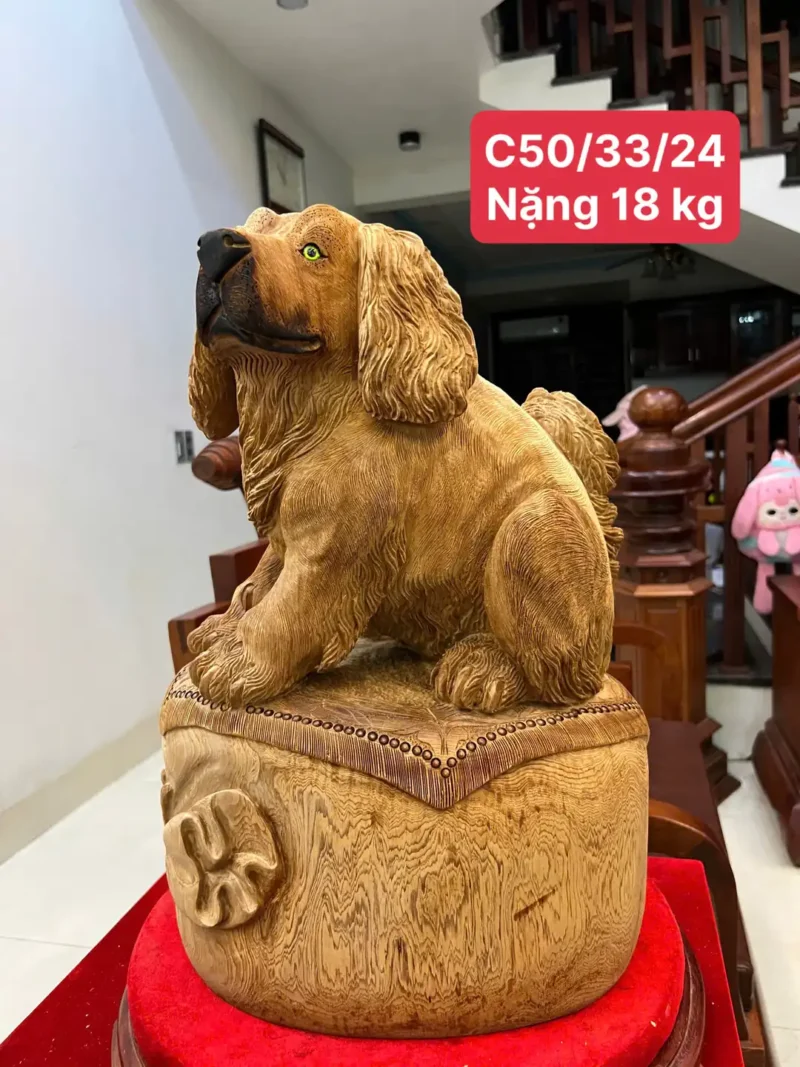 cun-ngoi-bao-G5988-1 Tượng Cún Ngồi Bao Tiền Gỗ Ngọc Am To Nặng Chất Gỗ Già Đanh G5988