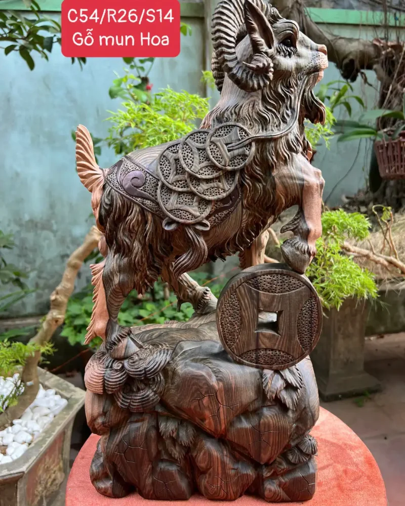 de-go-mun-hoa-G6326-1 Tượng Dê Gỗ Mun Hoa Hàng To Đẹp Liền Khối Có Sơn G6326