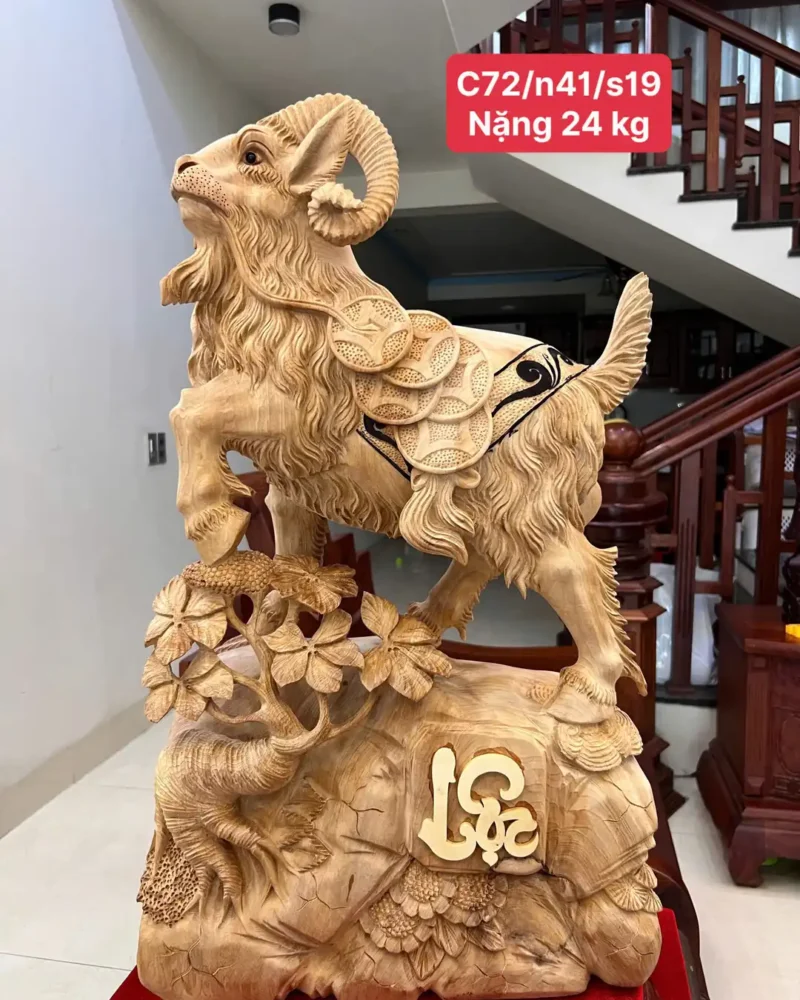 de-go-ngoc-G5909-1 Tượng Dê Gỗ Ngọc Am To Chất Nặng Thơm Có Sơn G5909