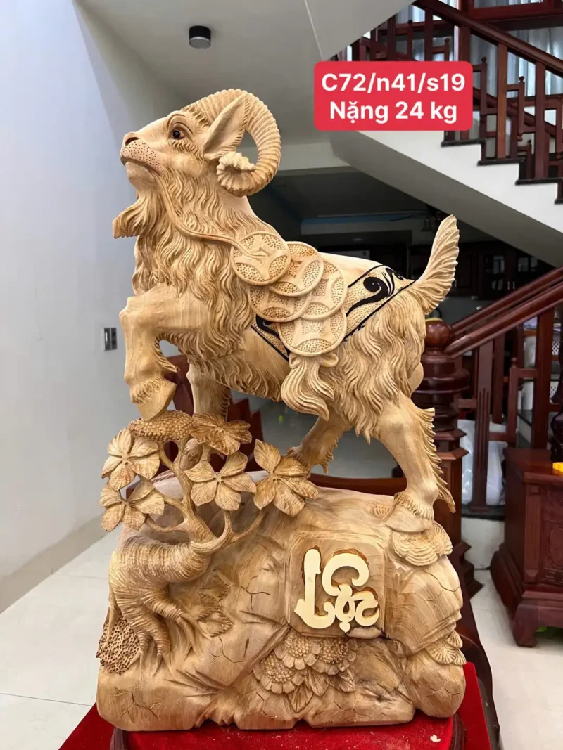 de-go-ngoc-G5909-1 Tượng Dê Gỗ Ngọc Am To Chất Nặng Thơm Có Sơn G5909