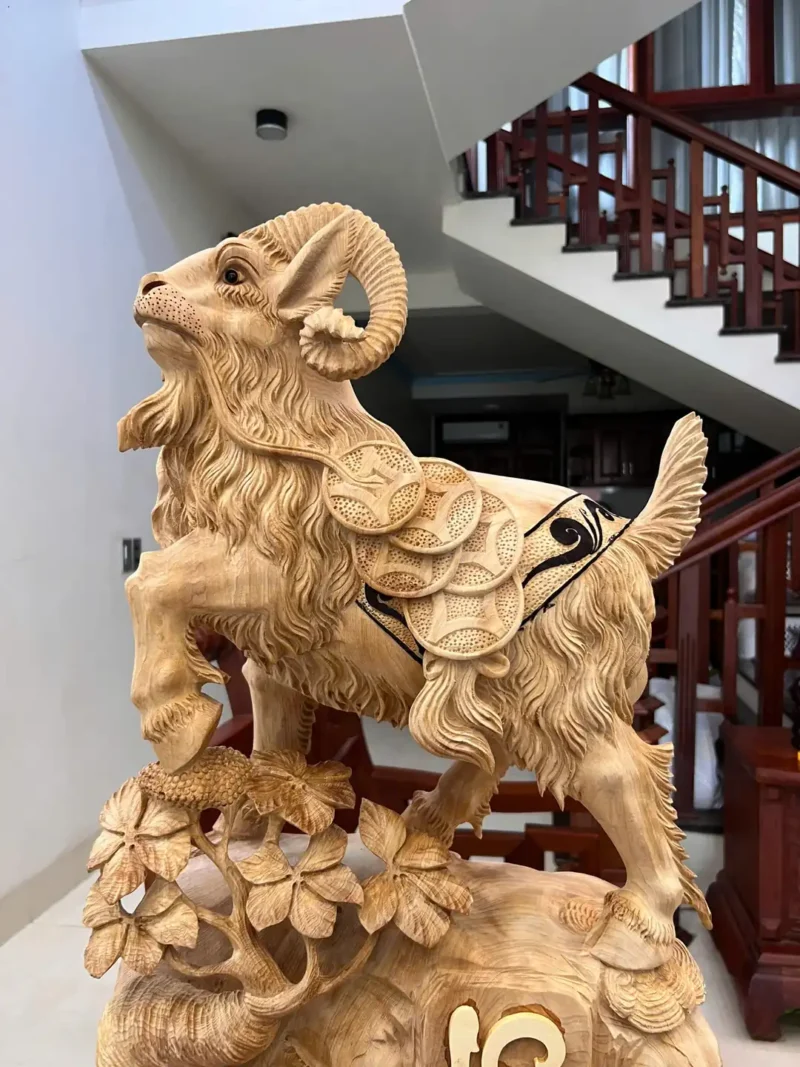 de-go-ngoc-G5909-3 Tượng Dê Gỗ Ngọc Am To Chất Nặng Thơm Có Sơn G5909