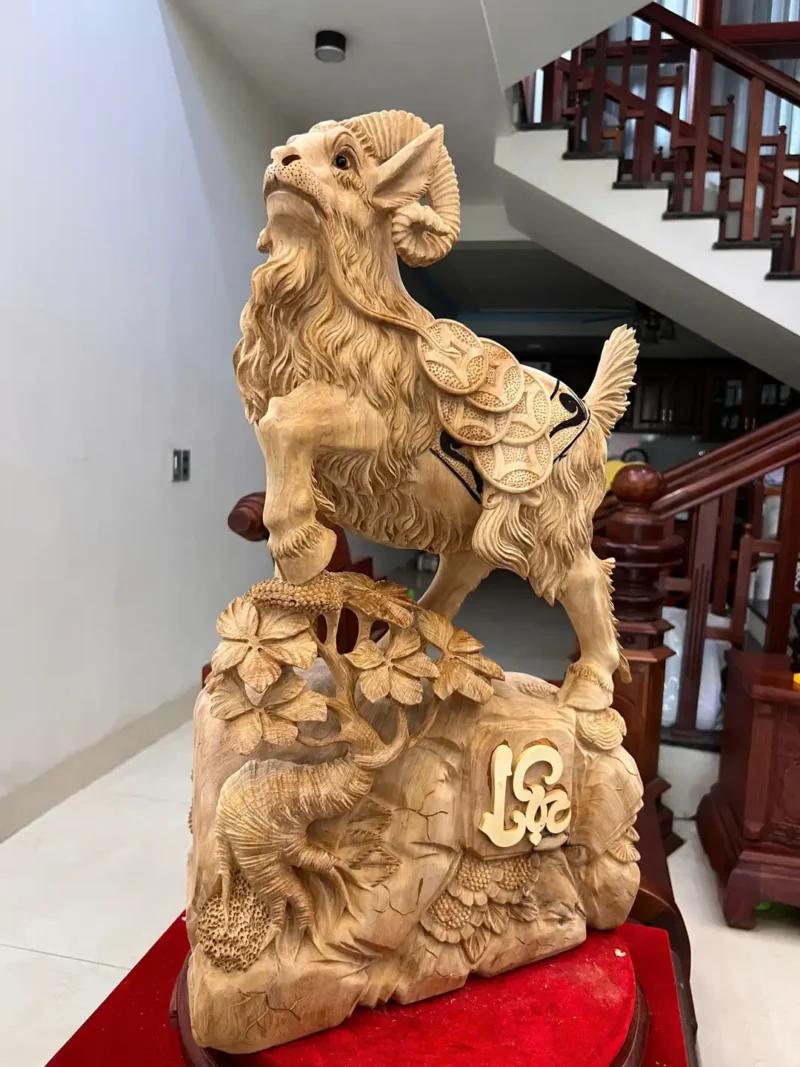 de-go-ngoc-G5909-6 Tượng Dê Gỗ Ngọc Am To Chất Nặng Thơm Có Sơn G5909