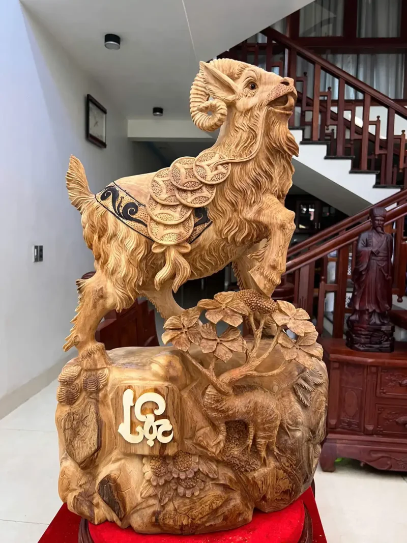 de-go-ngoc-G5947-2 Tượng Dê Gỗ Ngọc Am Hàng To Chất Đẹp Liền Khối G5947