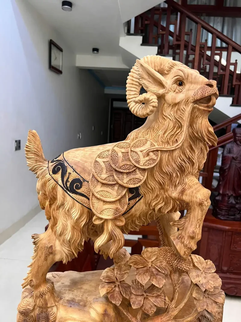 de-go-ngoc-G5947-3 Tượng Dê Gỗ Ngọc Am Hàng To Chất Đẹp Liền Khối G5947