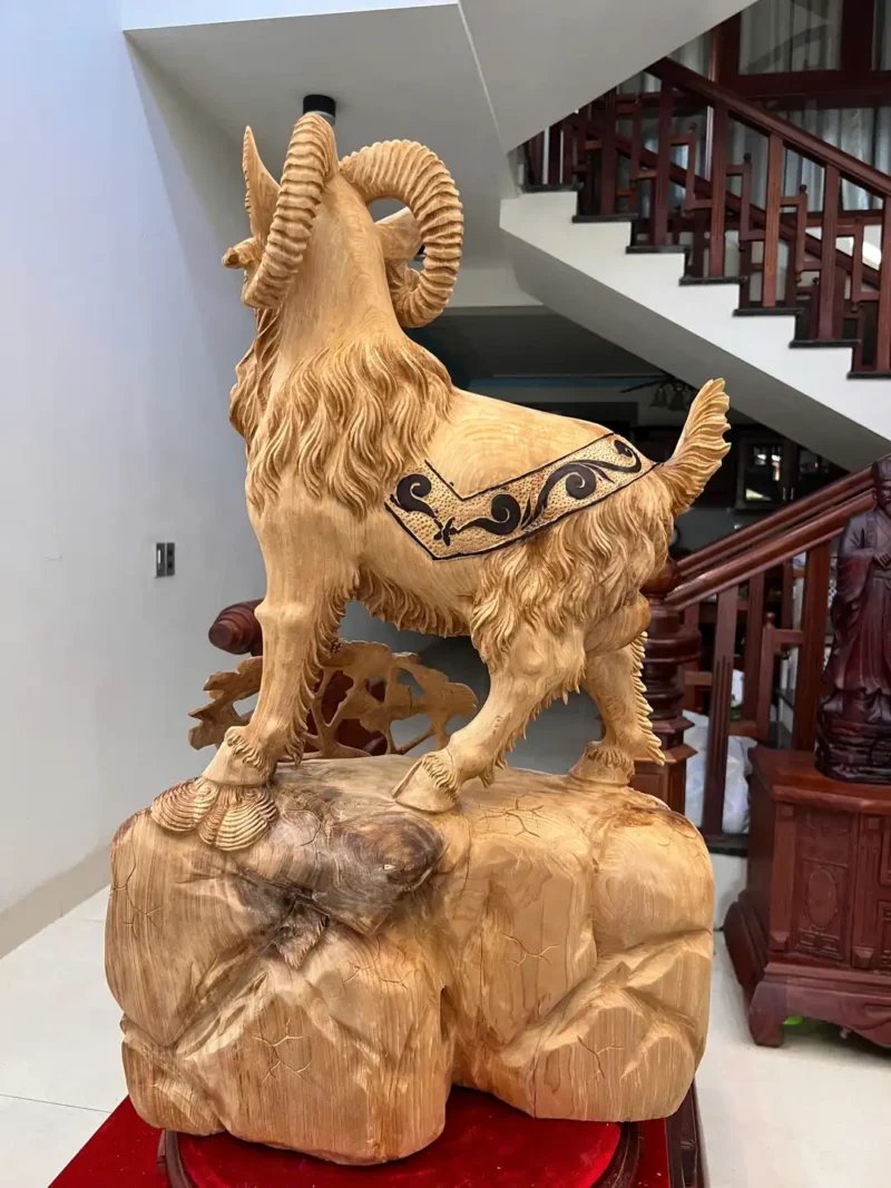 de-go-ngoc-G5947-6 Tượng Dê Gỗ Ngọc Am Hàng To Chất Đẹp Liền Khối G5947