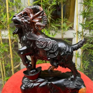 de-ngam-sau-G5910-2 Tượng Dê Ngậm Sâu Tiền Gỗ Mun Hoa Liền Khối G5910
