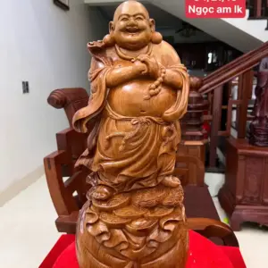 di-lac-chuc-G5573-1 Tượng Di Lặc Chúc Phúc Gỗ Ngọc Am Liền Khối Nhiều Vân Dầu G5573