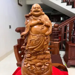 di-lac-chuc-G5573-2 Tượng Di Lặc Chúc Phúc Gỗ Ngọc Am Liền Khối Nhiều Vân Dầu G5573