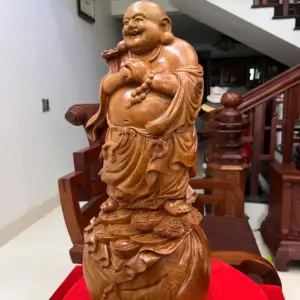 di-lac-chuc-G5573-4 Tượng Di Lặc Chúc Phúc Gỗ Ngọc Am Liền Khối Nhiều Vân Dầu G5573