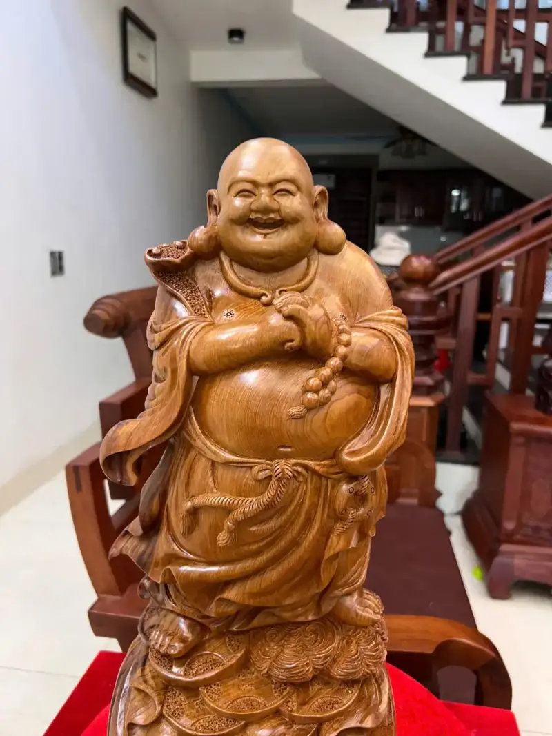 di-lac-chuc-G5573-5 Tượng Di Lặc Chúc Phúc Gỗ Ngọc Am Liền Khối Nhiều Vân Dầu G5573
