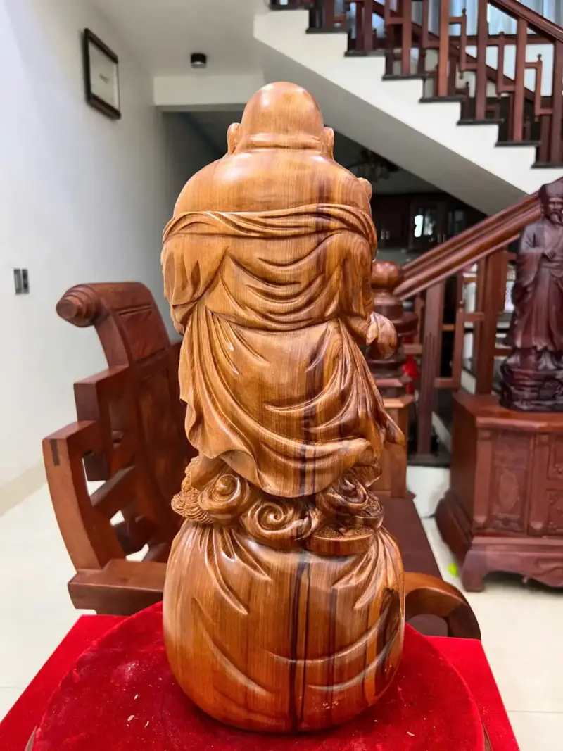 di-lac-chuc-G5573-6 Tượng Di Lặc Chúc Phúc Gỗ Ngọc Am Liền Khối Nhiều Vân Dầu G5573