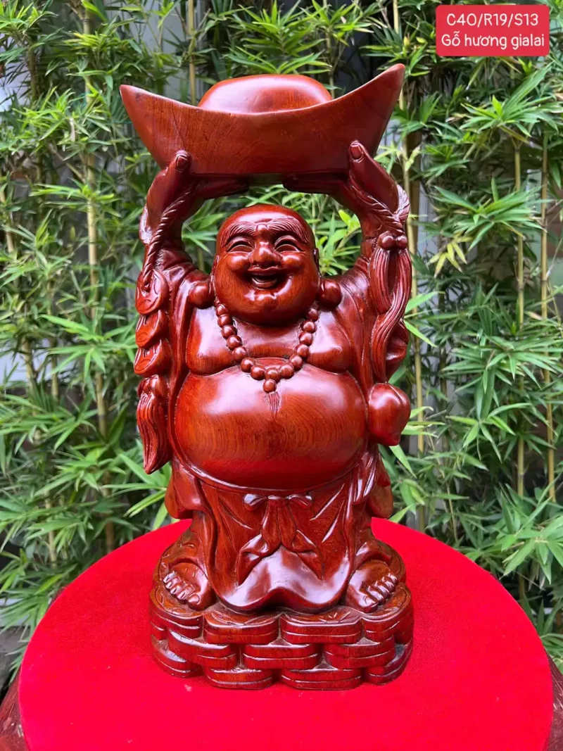 di-lac-dang-G5821-1 Tượng Di Lặc Dâng Bát Vàng Gỗ Hương Ta Liền Khối G5821