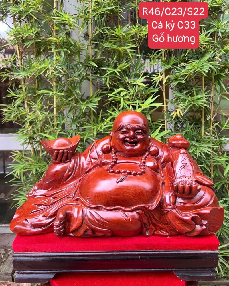 di-lac-e-G5822-1 Tượng Di Lặc Để Bàn Gỗ Hương Đá Liền Khối G5822