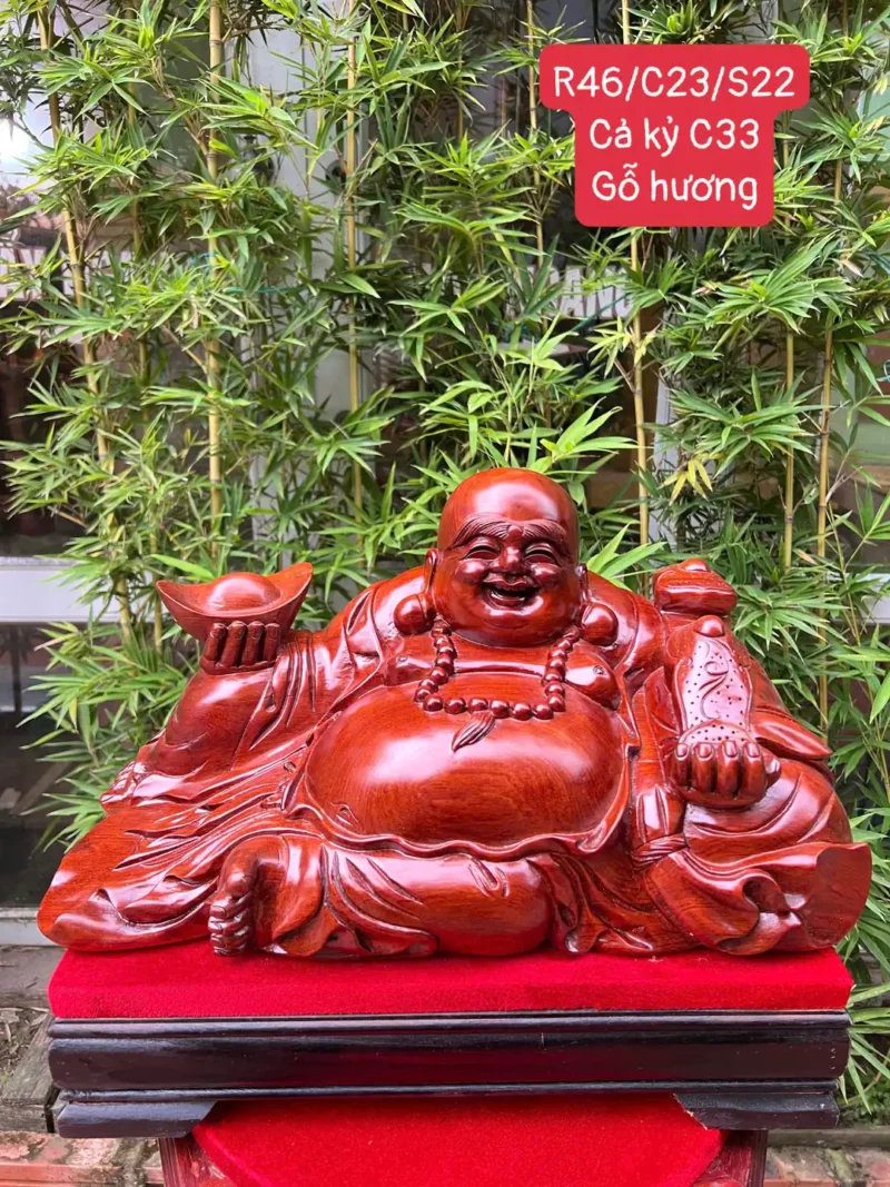 di-lac-e-G5822-1 Tượng Di Lặc Để Bàn Gỗ Hương Đá Liền Khối G5822