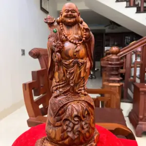 di-lac-go-G5461-2 Tượng Di Lặc Gỗ Sưa Bắc Đỏ Liền Khối Vân Tím Lịm G5461