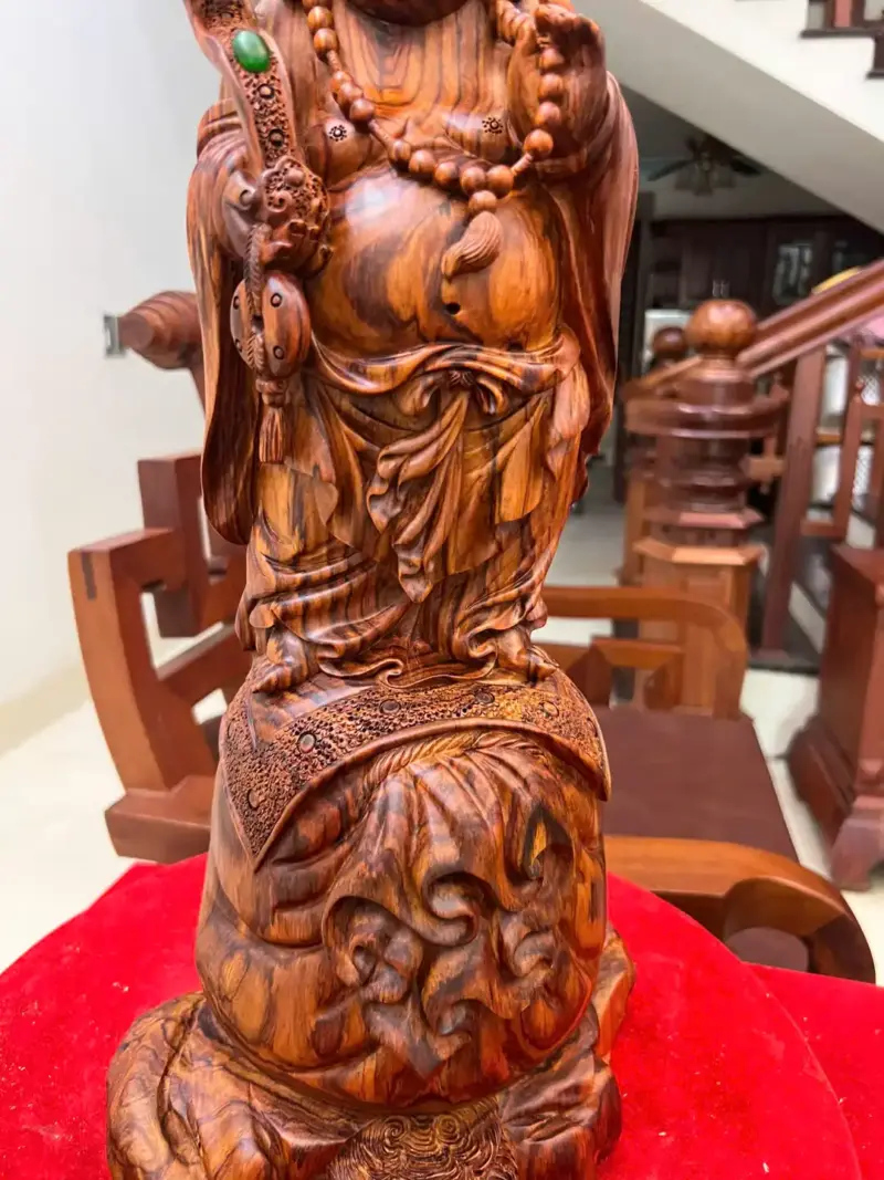 di-lac-go-G5461-3 Tượng Di Lặc Gỗ Sưa Bắc Đỏ Liền Khối Vân Tím Lịm G5461