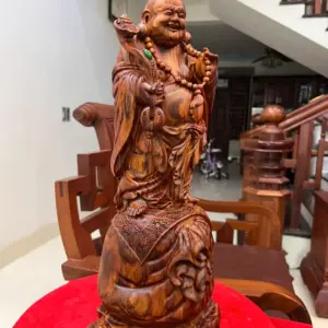 di-lac-go-G5461-5 Tượng Di Lặc Gỗ Sưa Bắc Đỏ Liền Khối Vân Tím Lịm G5461