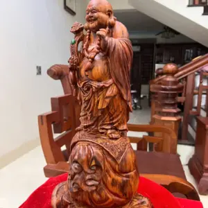 di-lac-go-G5461-6 Tượng Di Lặc Gỗ Sưa Bắc Đỏ Liền Khối Vân Tím Lịm G5461
