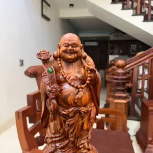 di-lac-go-G5461-8 Tượng Di Lặc Gỗ Sưa Bắc Đỏ Liền Khối Vân Tím Lịm G5461