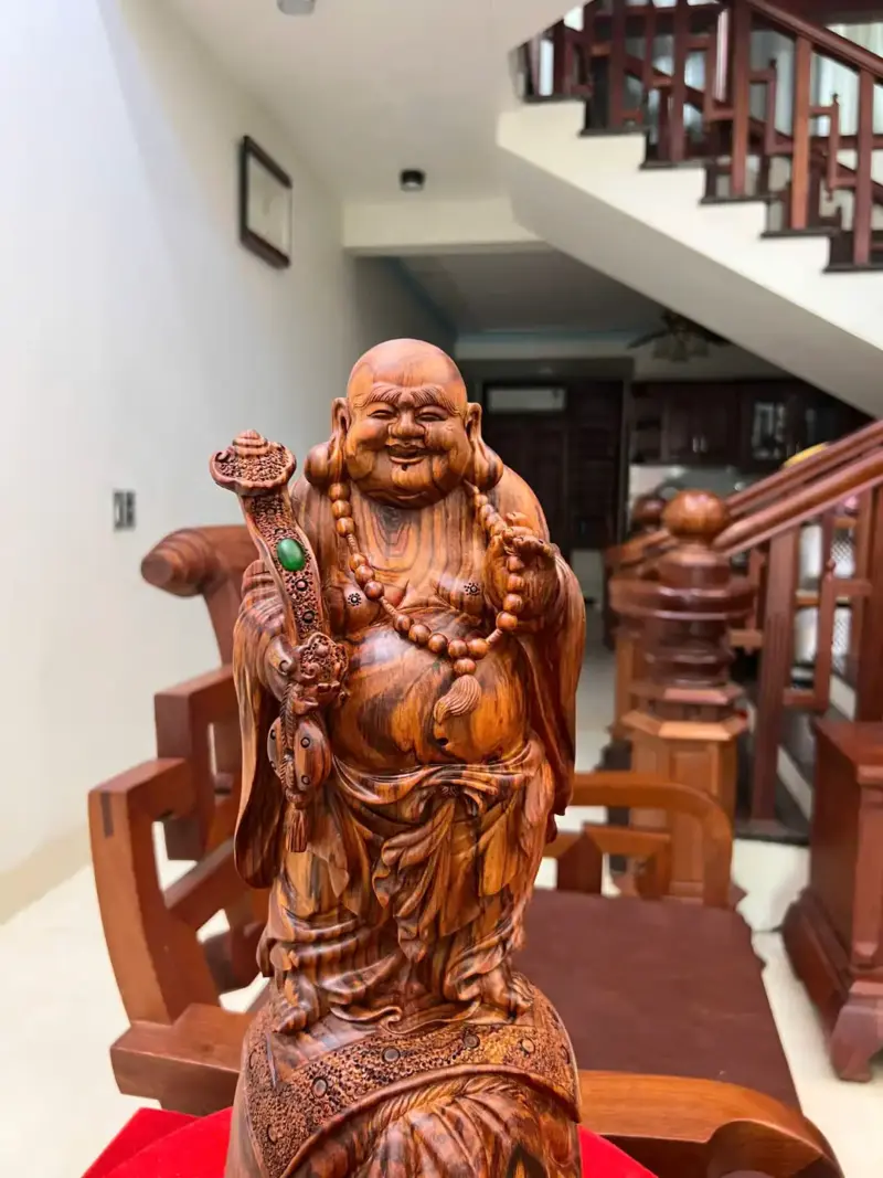 di-lac-go-G5461-8 Tượng Di Lặc Gỗ Sưa Bắc Đỏ Liền Khối Vân Tím Lịm G5461