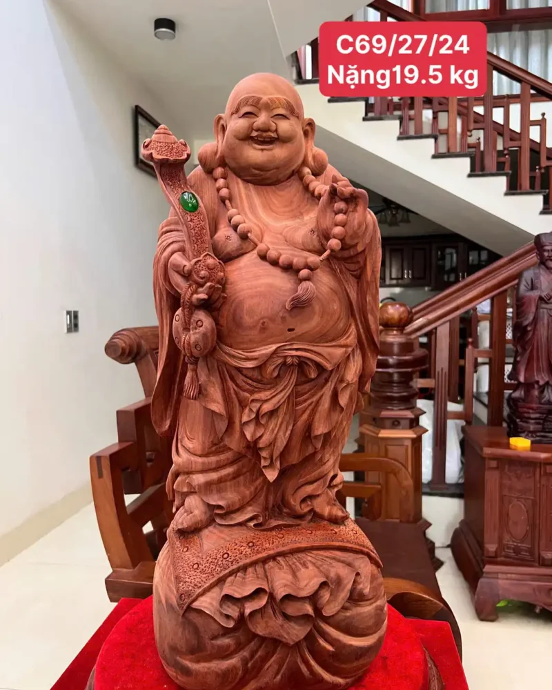 di-lac-go-G5924-1 Tượng Di Lặc Gỗ Tử Đàn Hàng Còn Mộc To Đẹp Có Sơn G5924