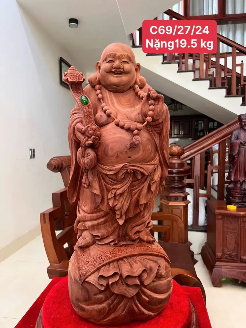 di-lac-go-G5924-1 Tượng Di Lặc Gỗ Tử Đàn Hàng Còn Mộc To Đẹp Có Sơn G5924